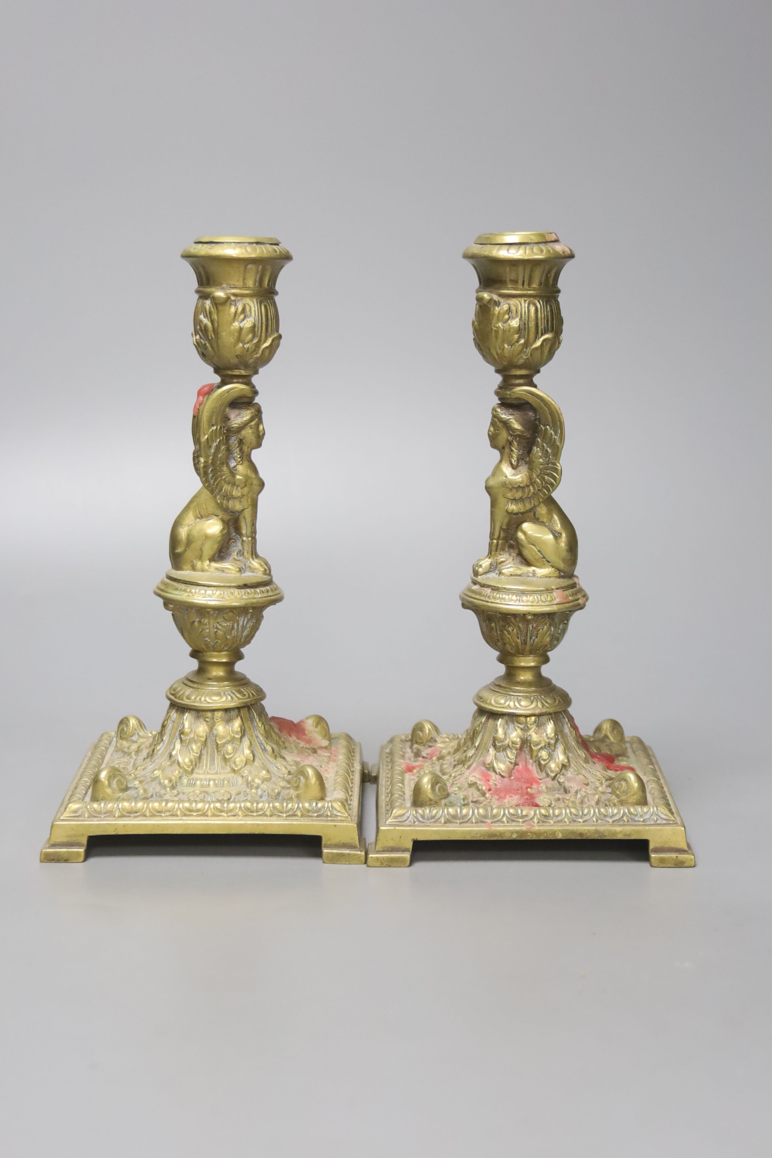 A pair of Victorian cast brass candlesticks, high 20cm